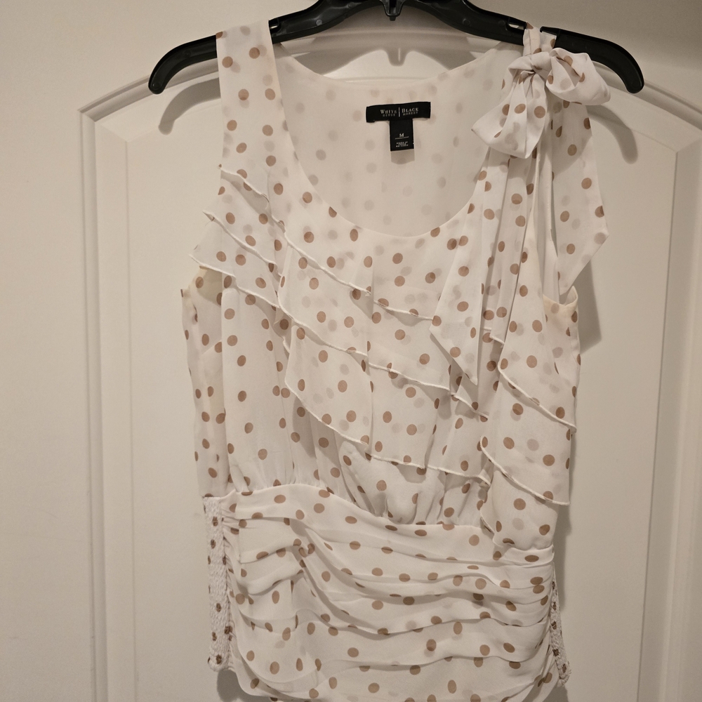 White House Black Market Cream Ruffled Tie Front Tank Top